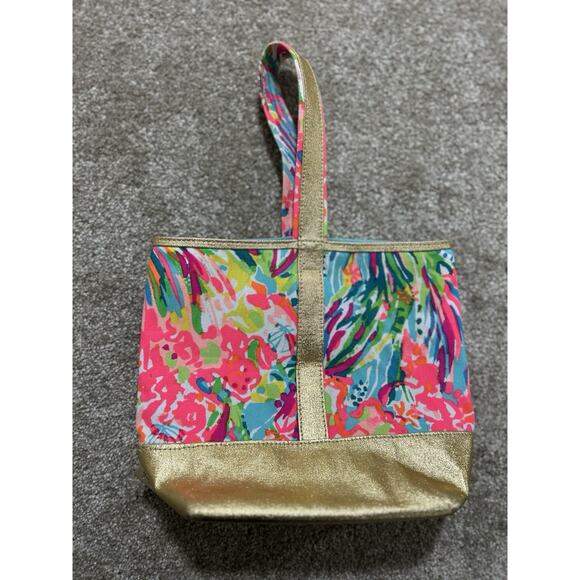 Lily Pulitzer Wine Bag Gold Fan Sea Pants Tote - Picture 1 of 5